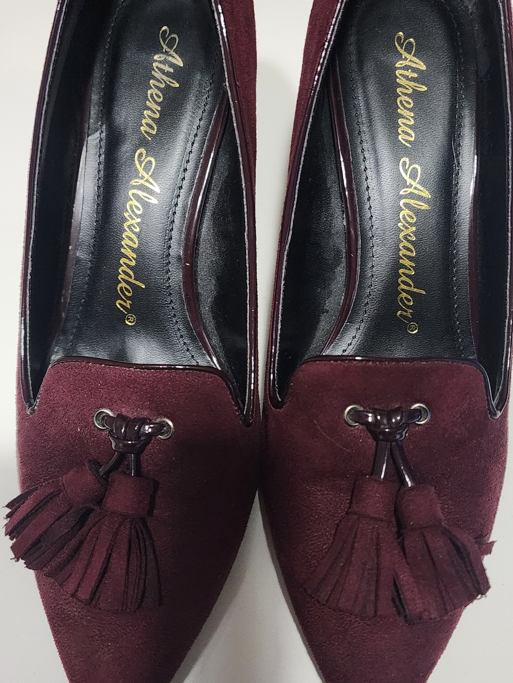 Athena Alexander Burgundy Suede Tassel Pointed Loafers